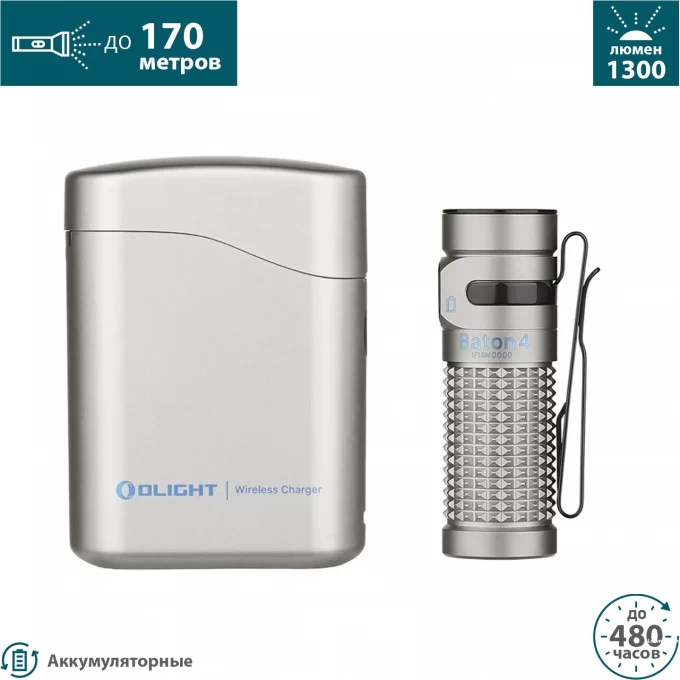 Фонарь OLIGHT BATON 4 PREMIUM EDITION TITANIUM 005384 Фонарь OLIGHT BATON 4 PREMIUM EDITION TITANIUM 005384